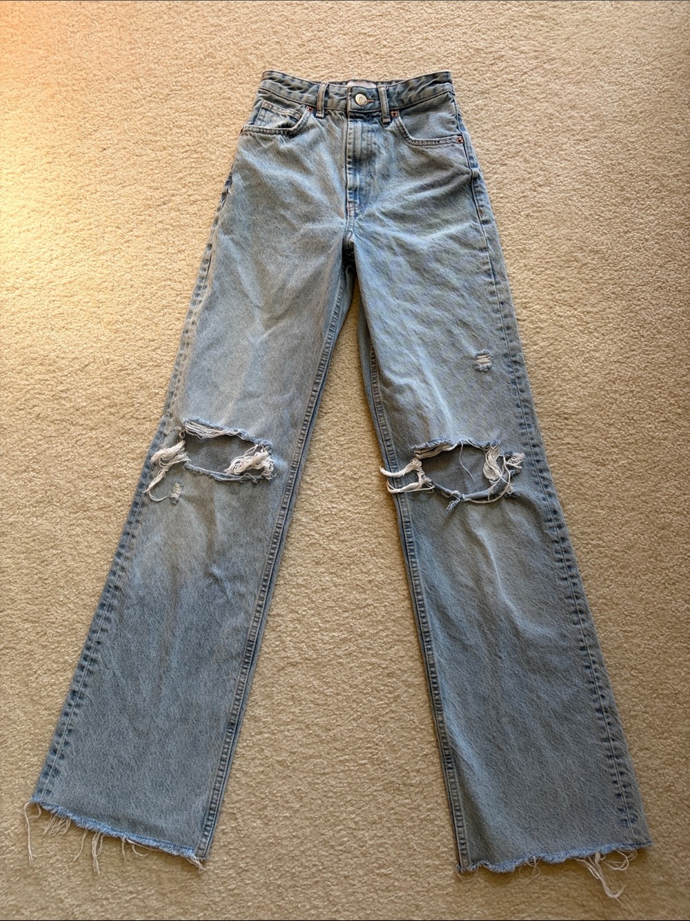 Zara Distressed Wide-Leg Jeans